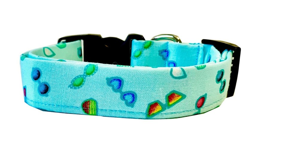 Mini SUnglasses on Light Blue Custom Handmade Dog Collar