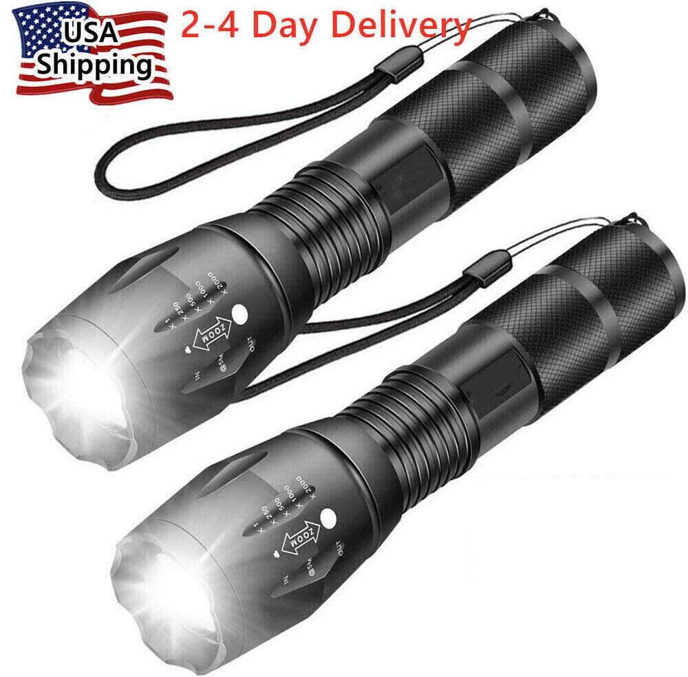 2Pack Tactical 5 Modes LED 18650 Flashlight Zoom Torch Aluminum Light