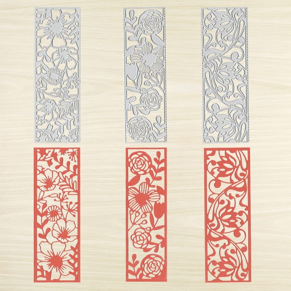 3 PCS Flowers Leaves Frame Cutting Dies for Card Making, Rectangular Frame Bo...