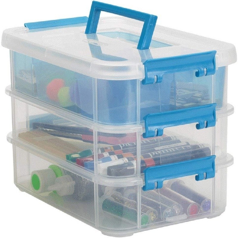 Clear Plastic Stackable Storage Box Sewing Art Office Supplies On The Go New