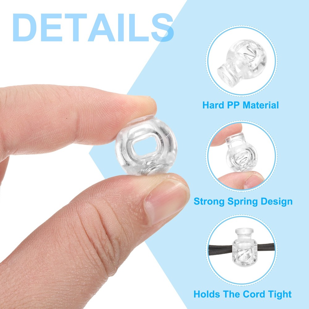 20pcs Plastic Cord Lock Single Hole Toggle Stopper Round Ball Shaped Clear