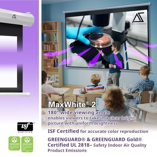 110" Manual Pull Down Projector Screen, 16:9 HD Retractable, Wall/Ceiling Mount,