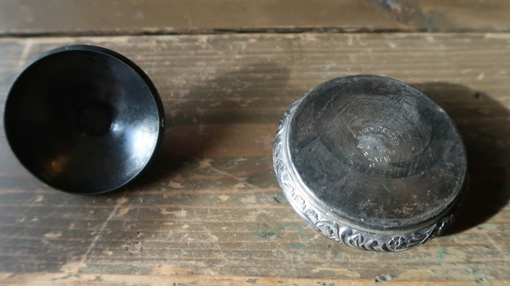 Antique Silverplate Providence SEWING BUTTON Needle Jar 2 7/8"