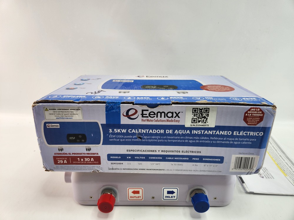 Eemax EEM12004 Electric Tankless Water Heater Point of Use, 4KW, Blue Brand New