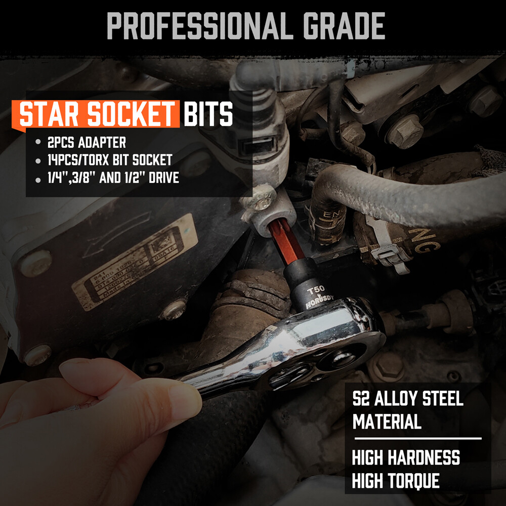 31PC Torx Bit & Female External Socket Set T8- T70 E4-E24 Impact Socket Adapters