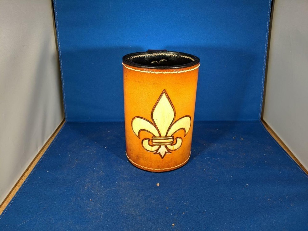 Fleur de Lis Leather Mug by Elandah Leather