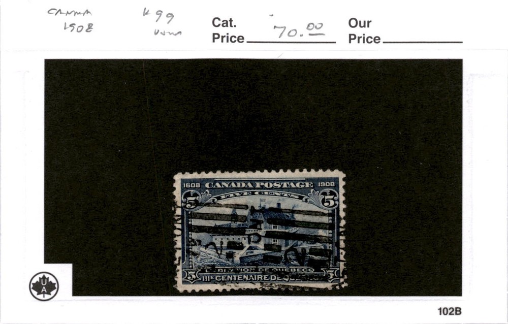 Canada, Postage Stamp, #99 Used, 1908 Chmaplains Home (AE)