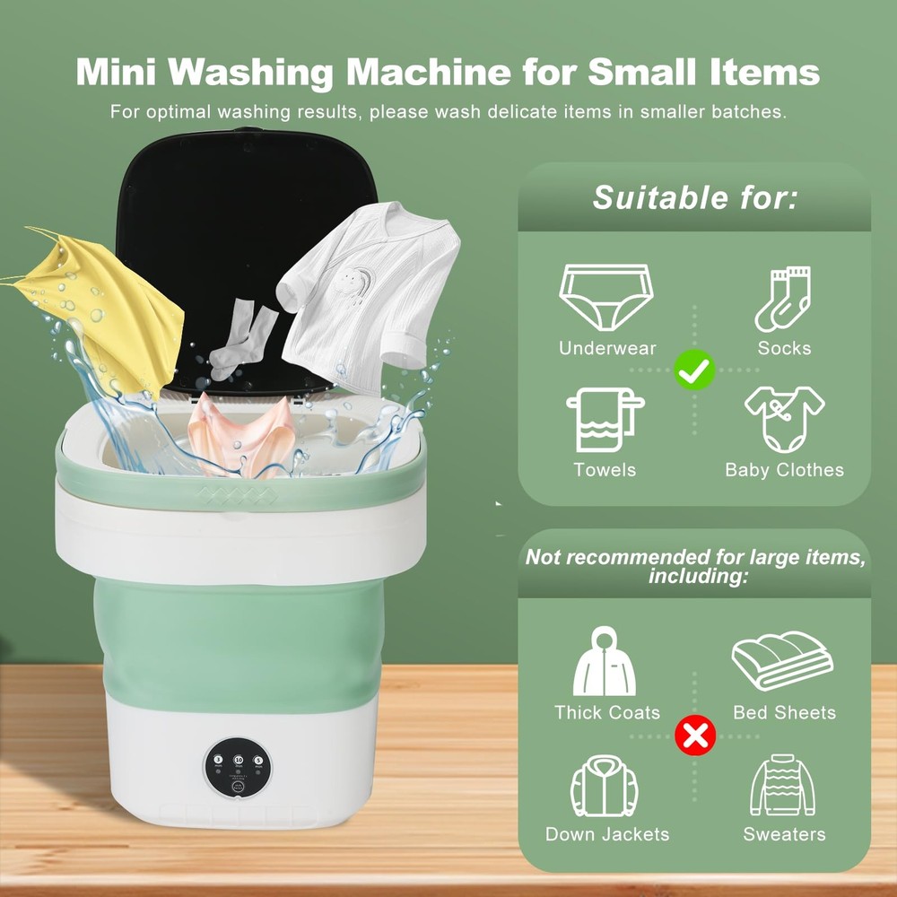 Mini Portable Washing Machine – 12L Foldable Washer with 3 Modes & Blue Light...