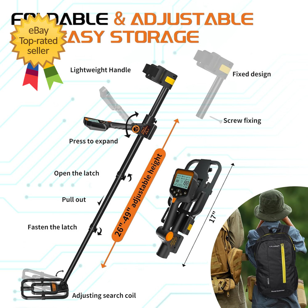 Foldable Rechargeable Metal Detector for Adults Waterproof Adjustable Includes