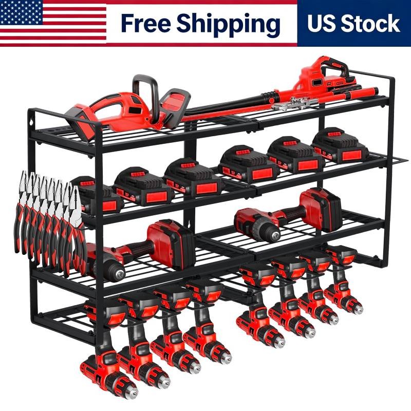 Wall Mount 4-Layer Power Tool Organizer 8 Drill Holders Drill Bit Rack for Garag