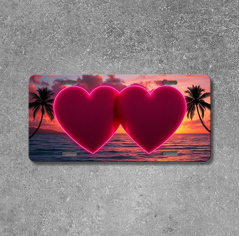 Lovely Double Hearts Artwork Custom Name License Plate Personalized Decor