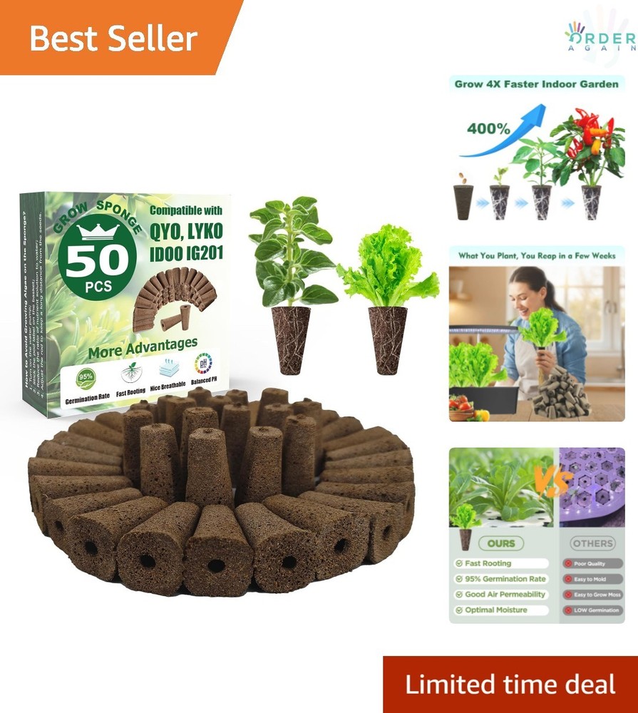 Hydroponic Grow Sponges 50 Pack Biodegradable Coconut Shell Seed Starter