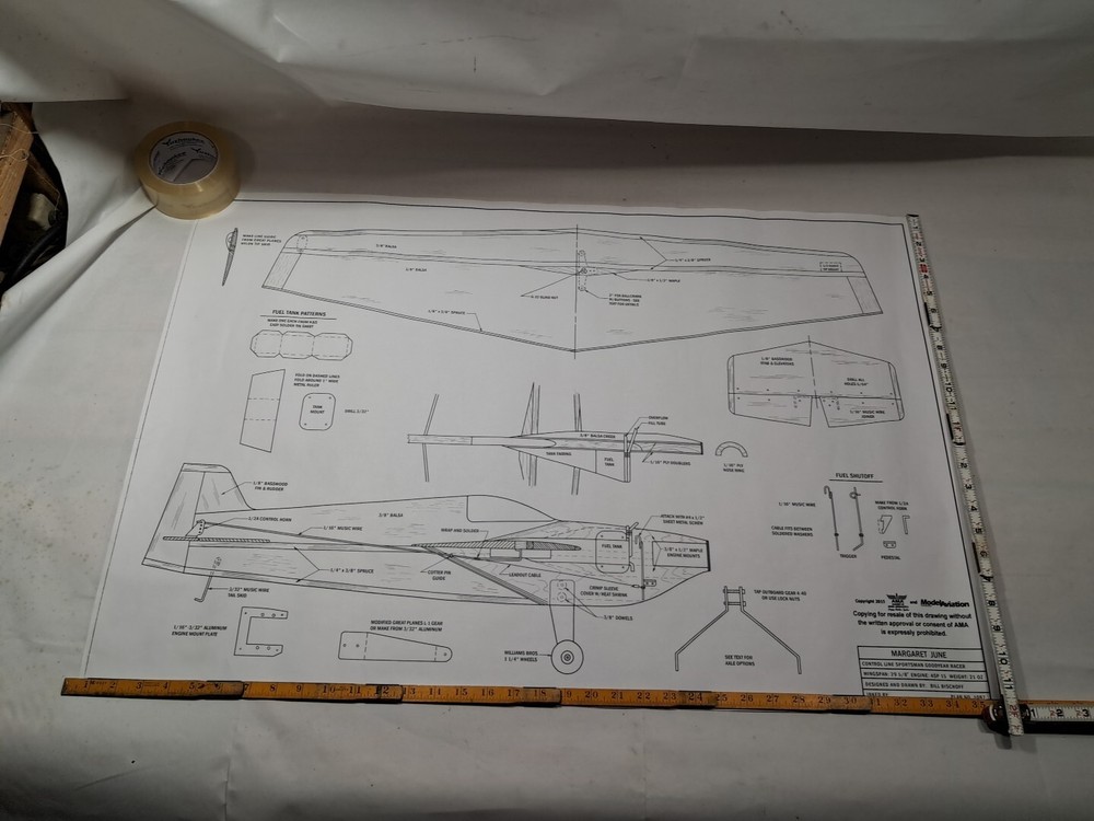 Model Airplane Large Printed Plan RC Scale Plane Drawing Wingspan ~29" P1
