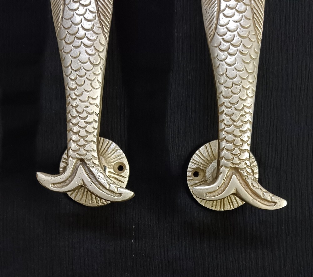 River Fish Decorative Door Handle Pair Brass Nautical Fish Door Pull Decor CA464