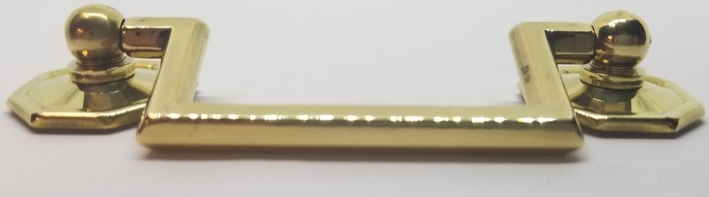 SMALL BRIGHT BRASS 2.5" Centers Colonial Revival Drawer Pull Square Handle knob