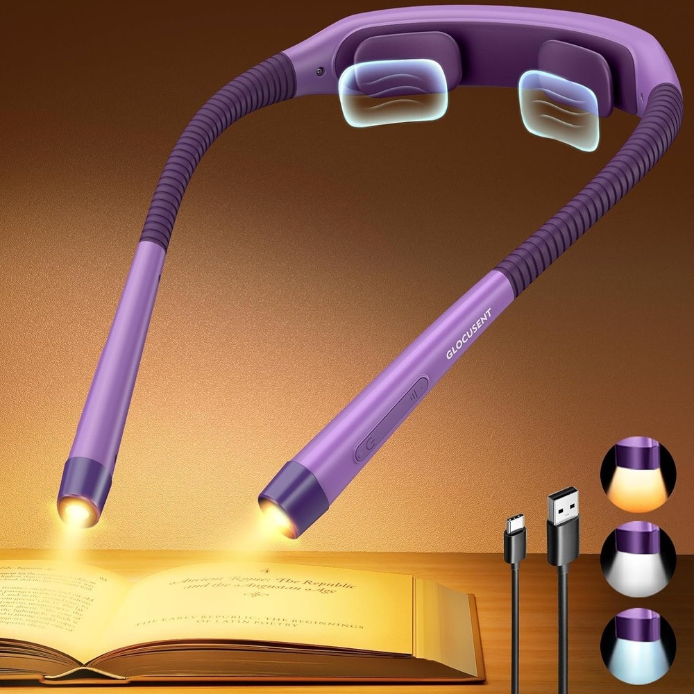 1600mAh Ergonomic Book Light: 5 Brightness Levels & Adjustable Timer Functions