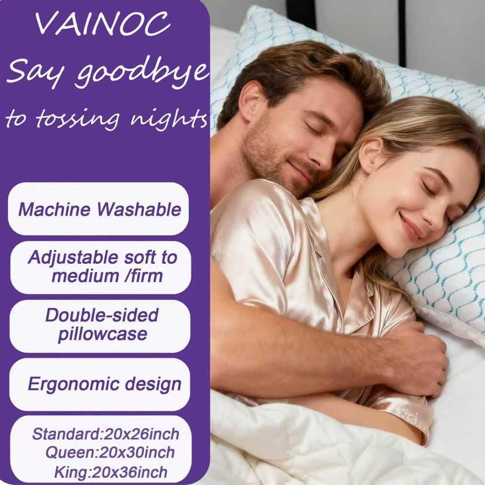 Memory Foam Pillows Queen Size Set of 2, Adjustable Cooling Pillow for Side B...