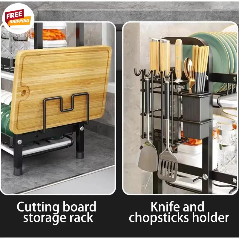 Dish Drying Rack 2-Tier Compact Kitchen Dish Rack Drainboard Set Large Rust-Proo