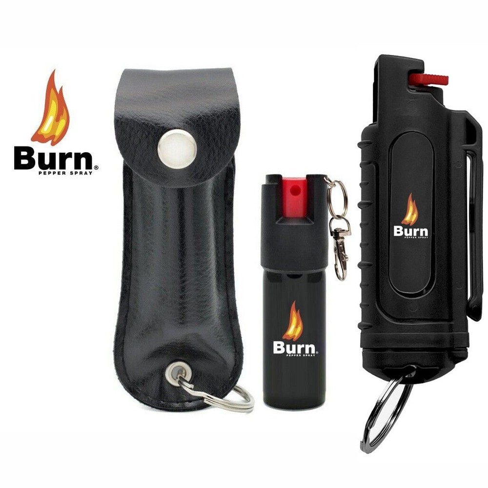 2 PACK BURN Pepper Spray 1/2oz Self Defense Keychain Security Case Black