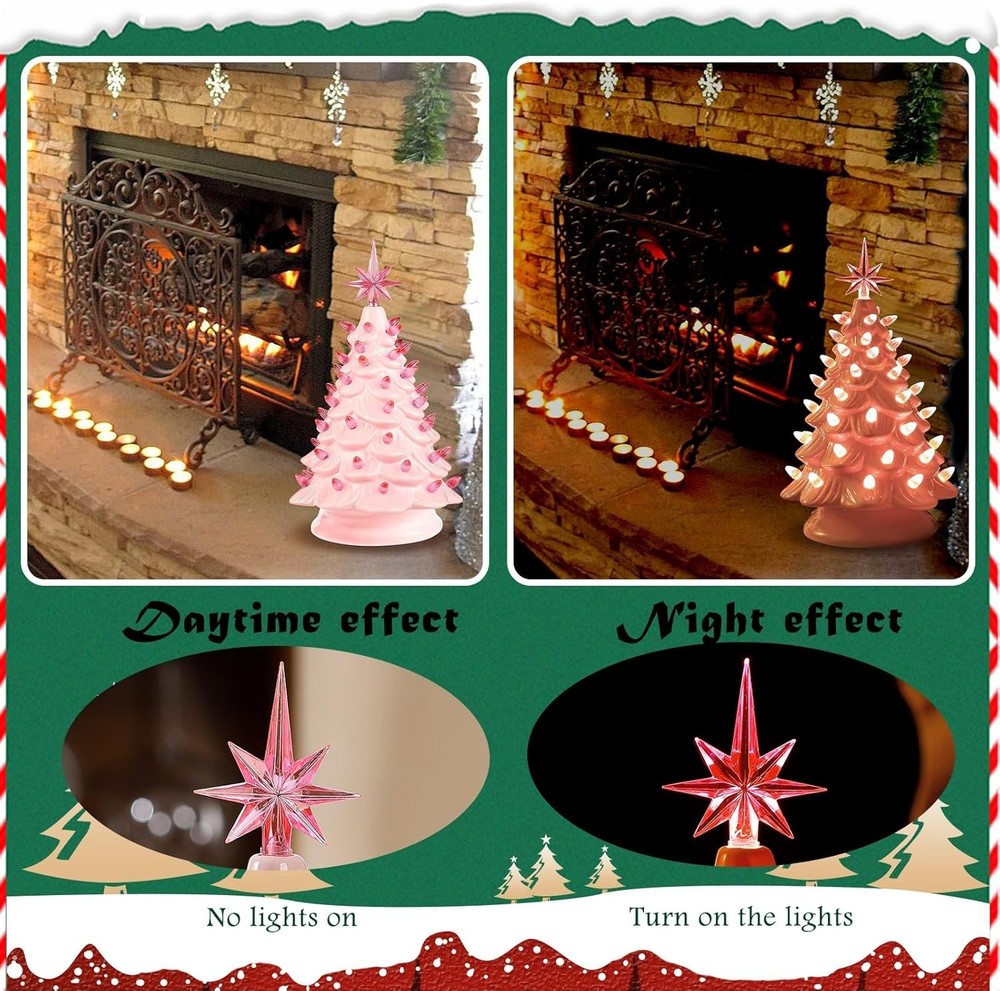 "13"" Pre-Lit Ceramic Christmas Tree Hand-Painted Tabletop with Lights "