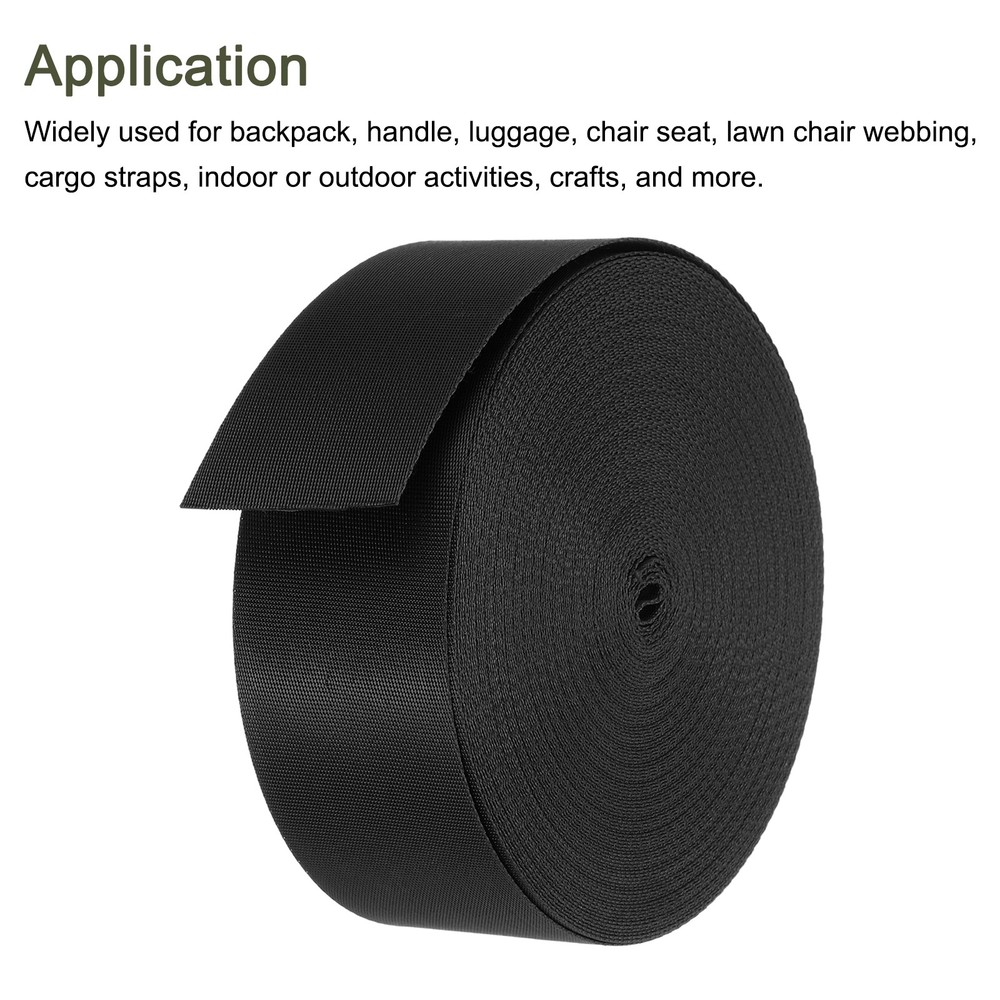 Flat Nylon Webbing Strap 2 Inch 25 Yards Black for Backpack