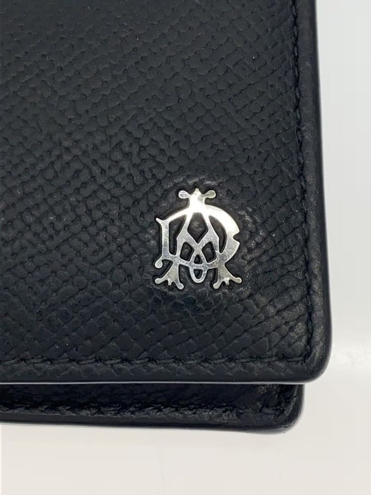 dunhill long wallet leather black plain men's