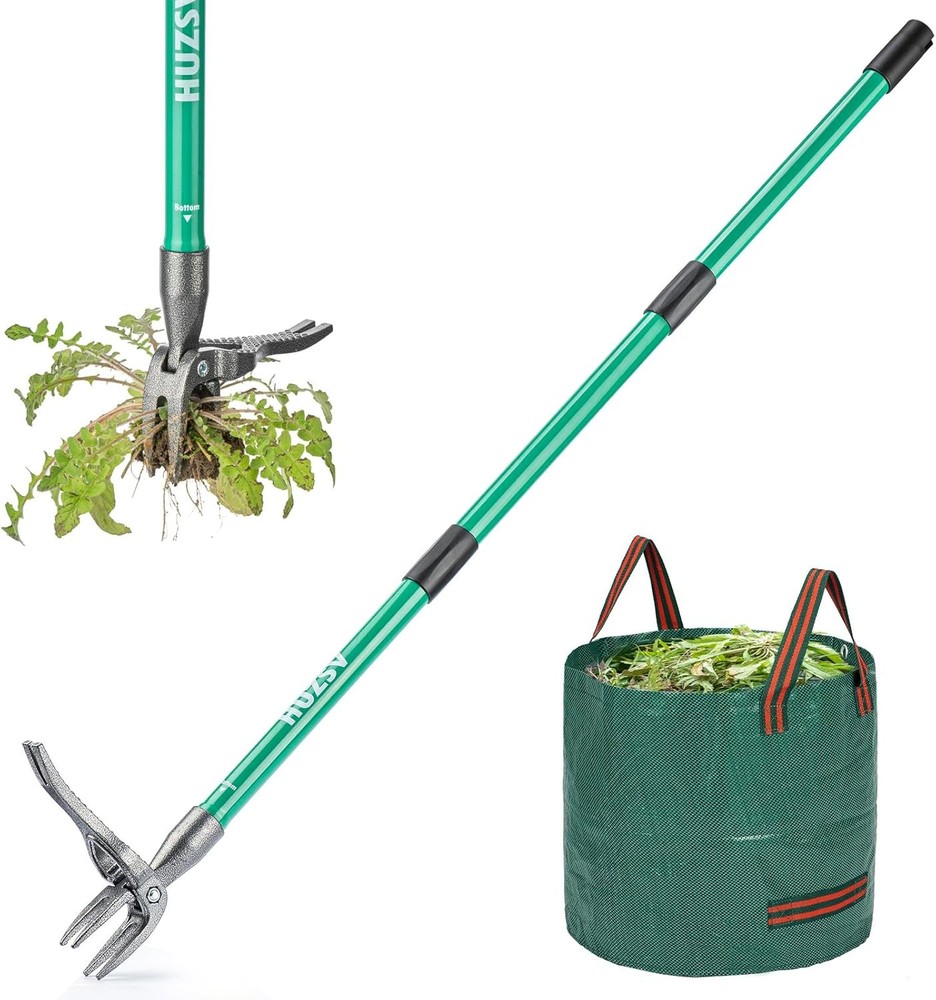 Weed Puller Tool Gardening Hand Weeding Tool with Long Handle 4 Steel Claws