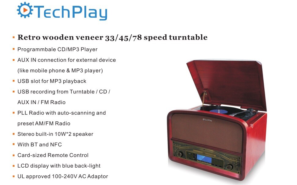 Wood construction Retro Turntable System Bluetooth CD LP Cherry wood
