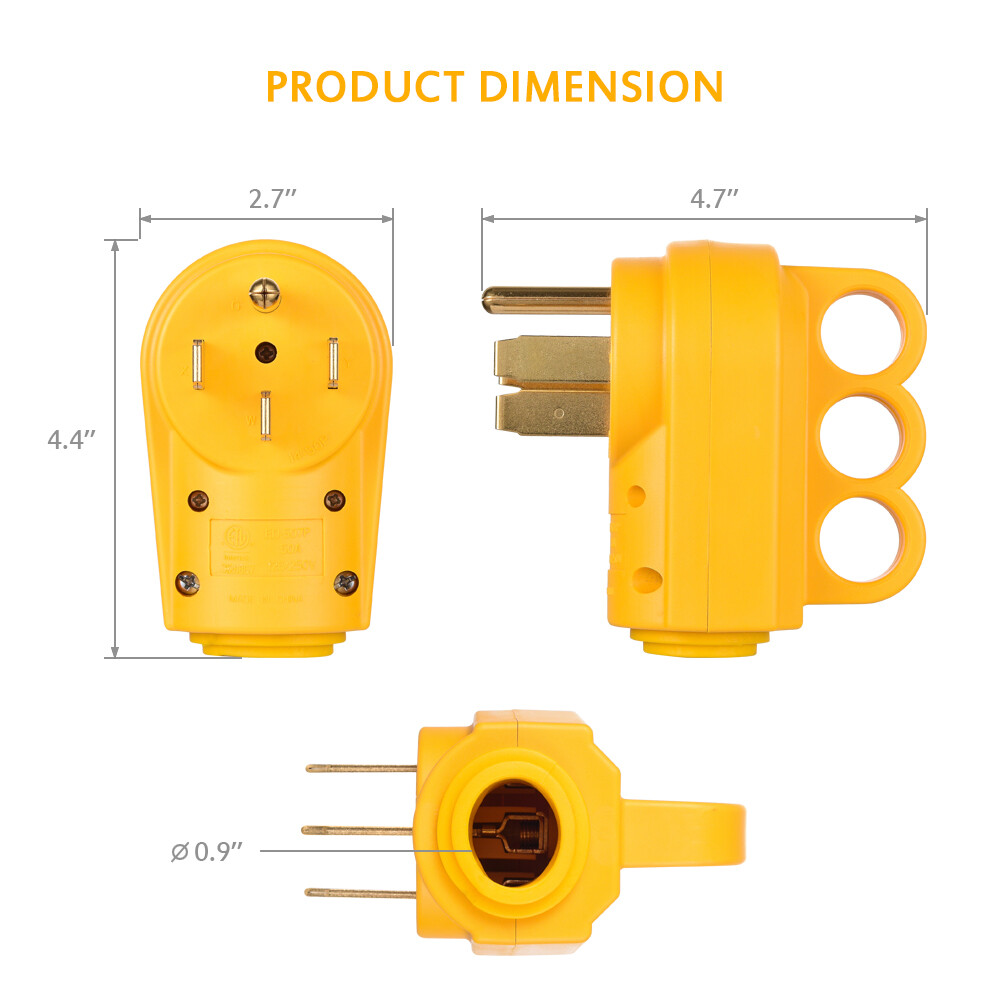 MICTUNING 50 Amp RV Replacement Male Plug - 4 Prong Plug 125/250V Power Adapter