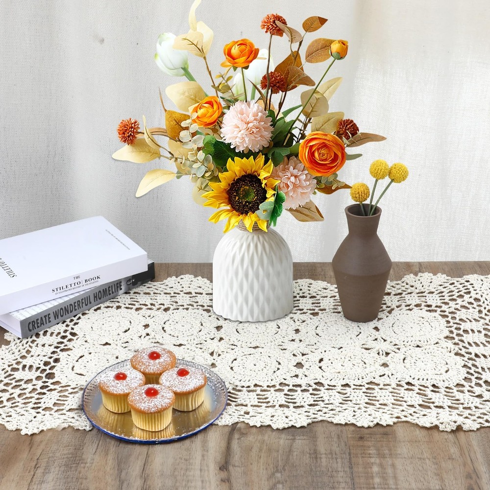 Lace Table Runner 15x28 Inch Rectangular Cotton Handmade Crochet Lace Table R...