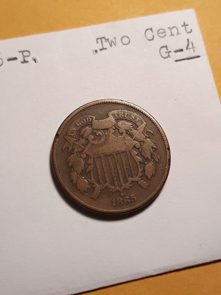 1865 2 Cent Coin Brown