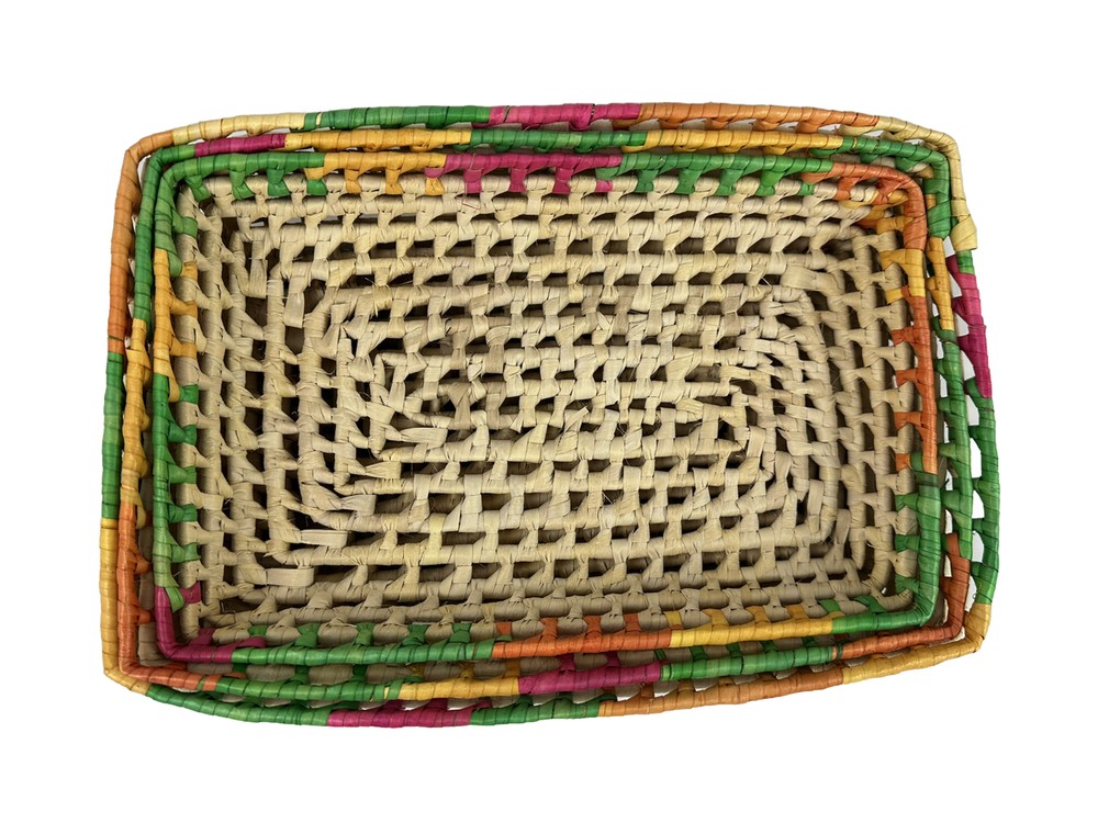 Nesting Woven Raffia? Baskets Rectangular Casserole Colorful Fiesta Set of 3