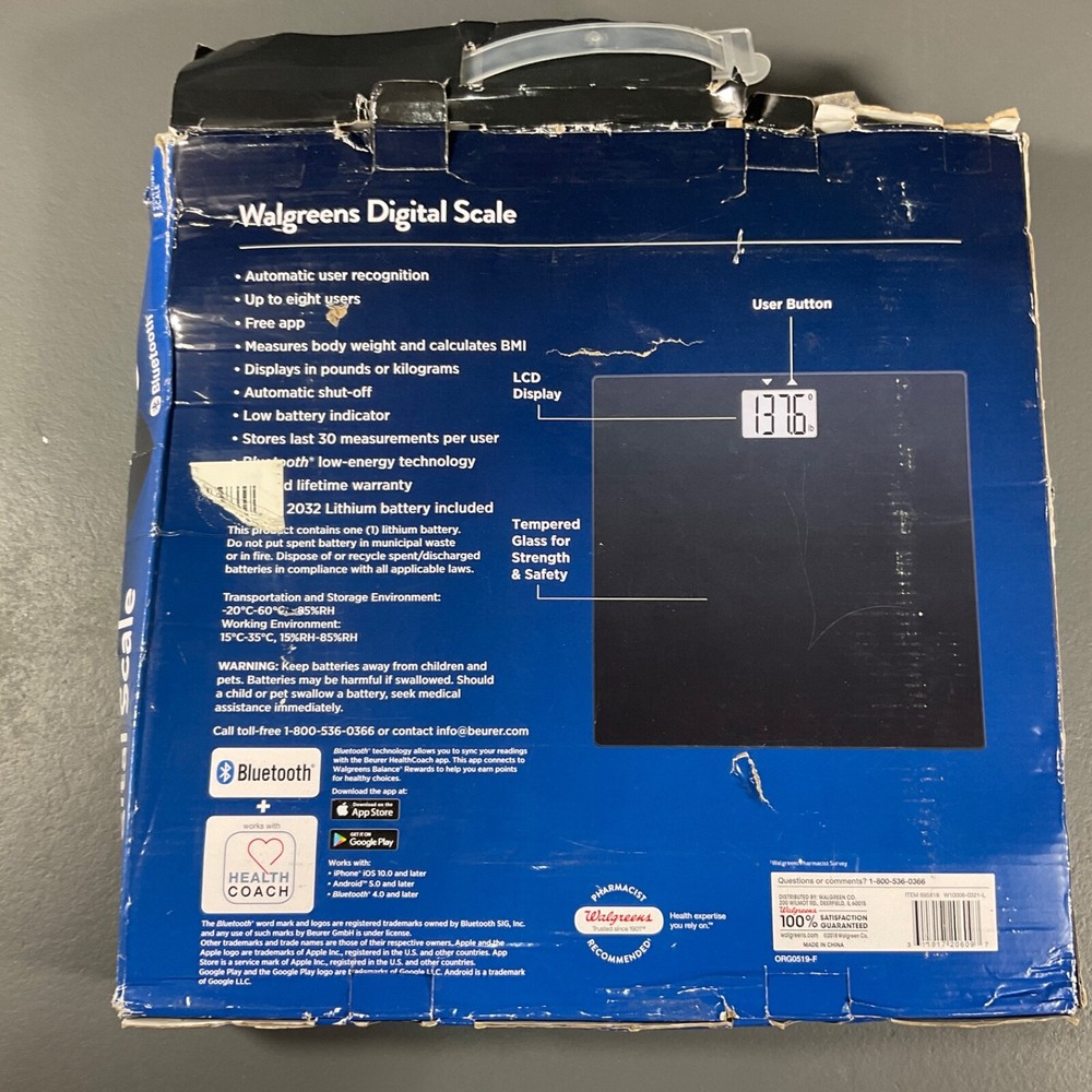 Walgreens Bluetooth Digital Scale Measures Body Weight & Calculates BMI Black