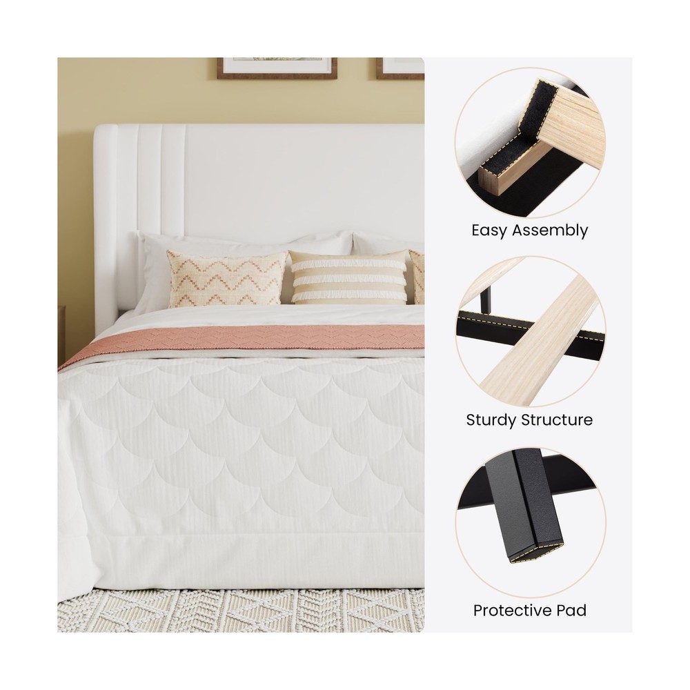 SHA CERLIN Queen Size Velvet Upholstered Platform Bed Frame with Vertical Cha...