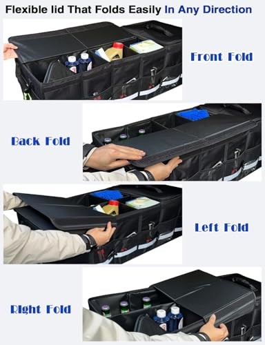 100L Car Trunk Organizer with Foldable Lid & Removable Cooler Bag, MOLLE Panel