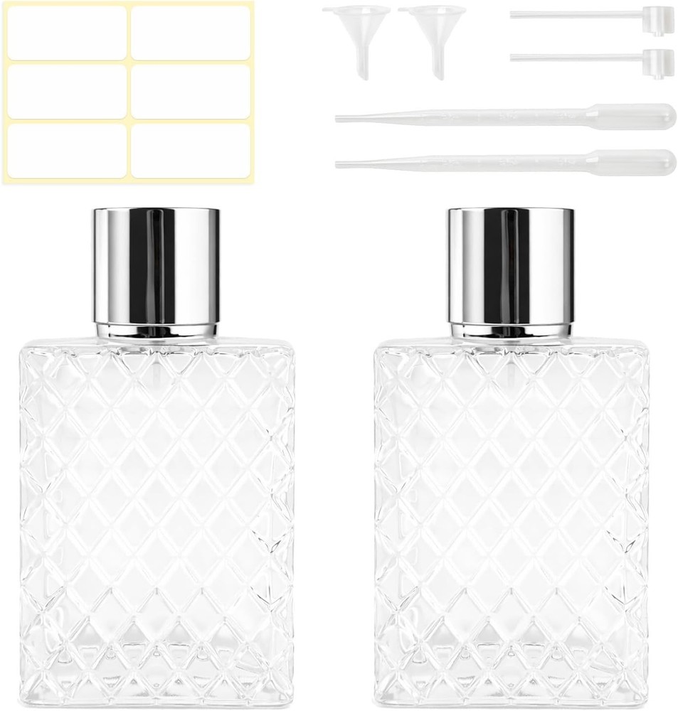 2 Pack 100ml Empty Perfume Bottles Refillable, Glass Perfume Atomizer with Funne