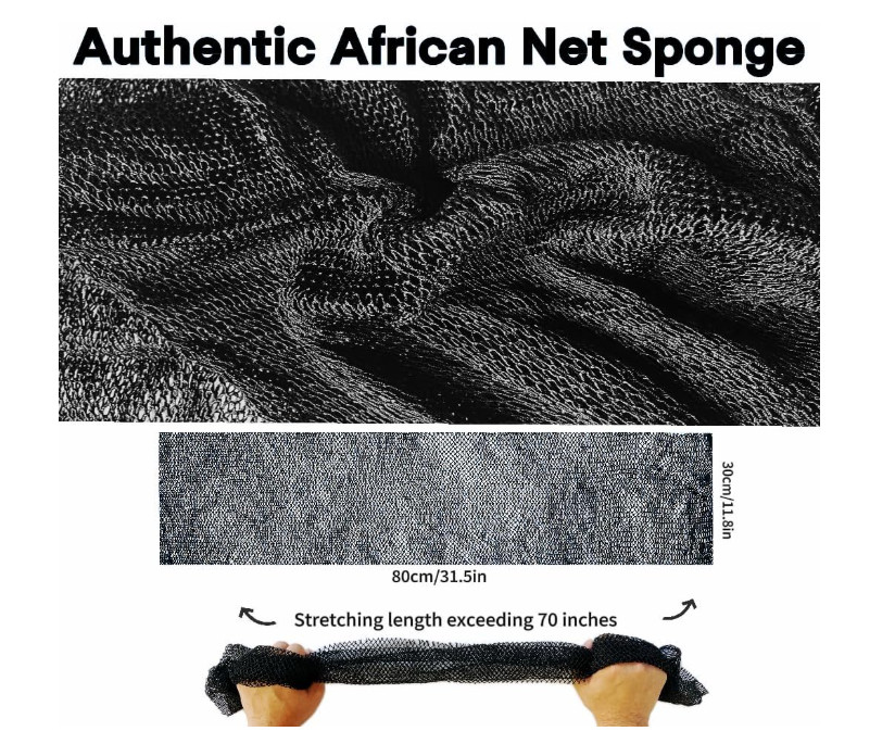 Authentic African Net Sponge – Exfoliating Bath Body Scrubber (Black)
