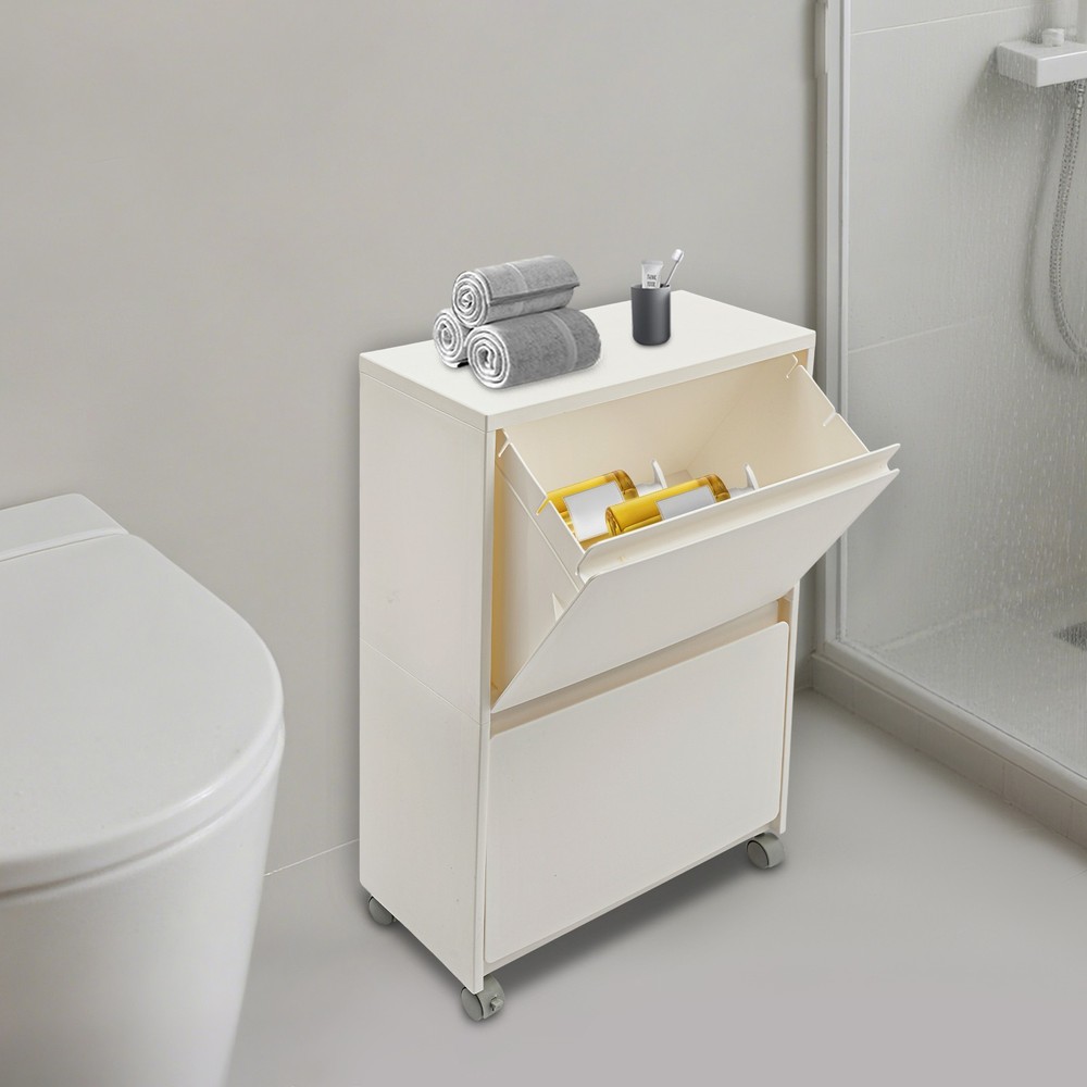 PP Cabinet 2-Tier Rolling Storage Cabinet Mobile Organizer White