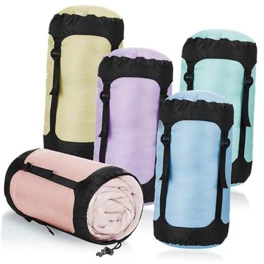 5 Pcs Compression Sacks for Backpacking 20L Camping Sleeping Bag Macaron Colors
