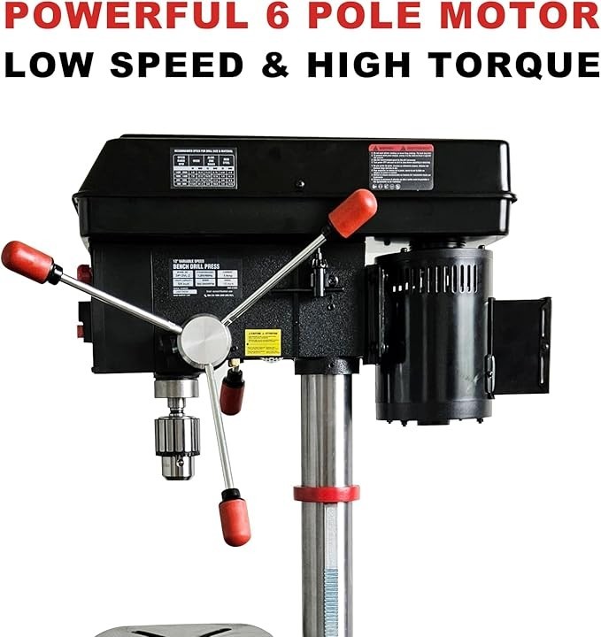 BUCKTOOL 12'' 6 Pole Motor Variable Speed Bench Drill Press 360–2000RPM,DP12VL-2