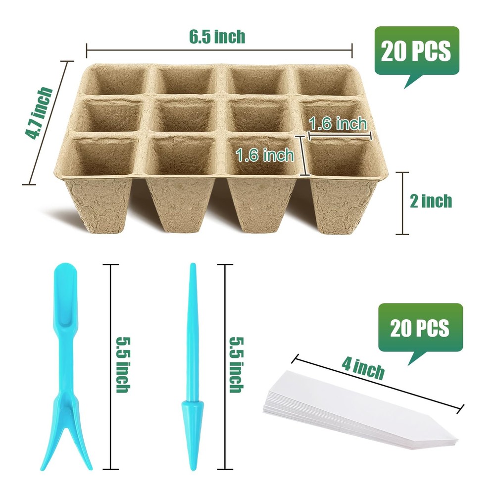 20 Pack Peat Pots, 240 Cells Biodegradable Seedling Starter Trays, Peat Pots ...
