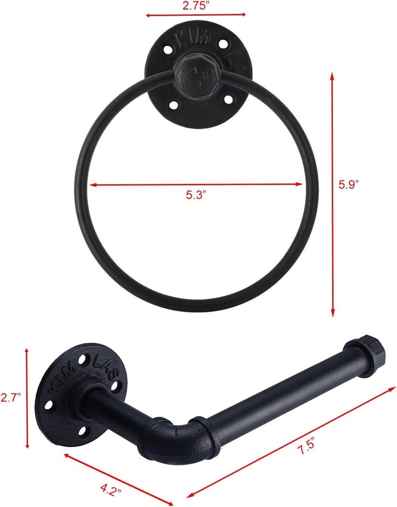 Industrial Pipe Bathroom Hardware Set Black Wall Mounted Hardware Accessories