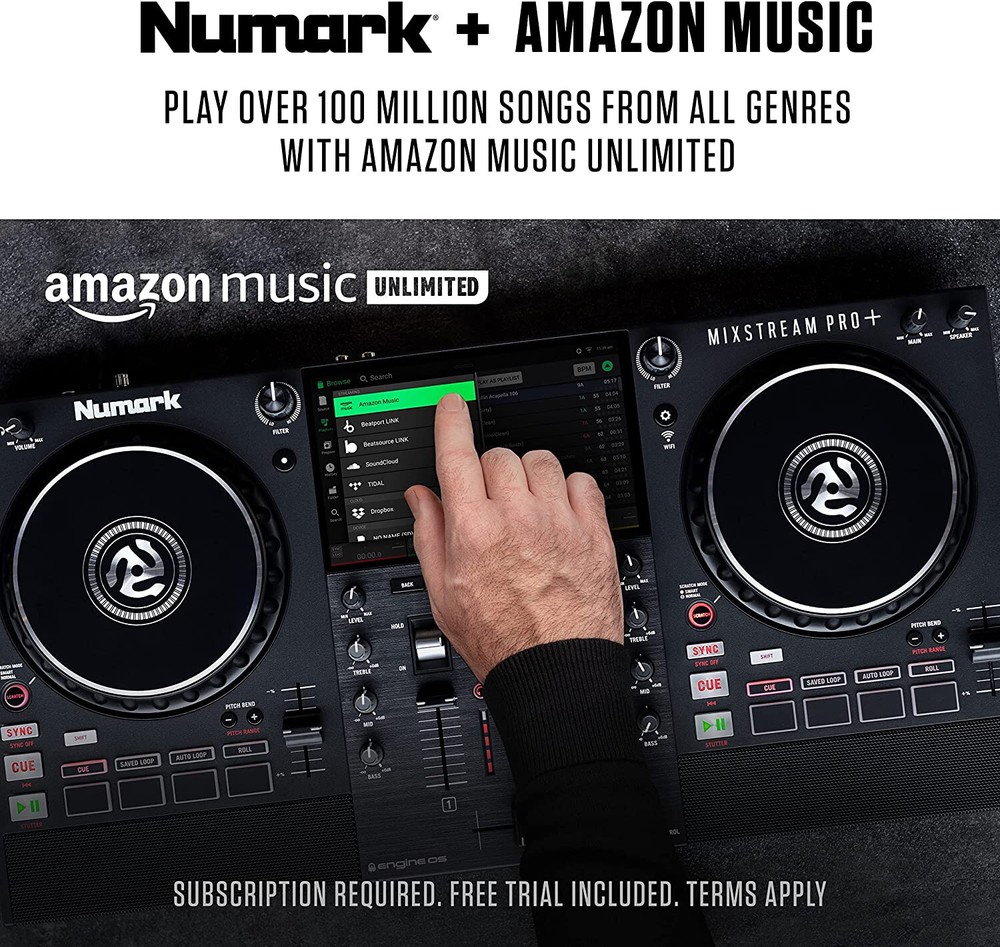 Numark Mixstream Pro+ Standalone DJ Controller Amazon Music, Serato & Virtual DJ