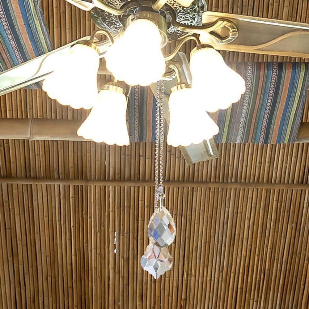 Aceple 2PCS Crystal Ceiling Fan Pull Chain, Decorative Medium, silver