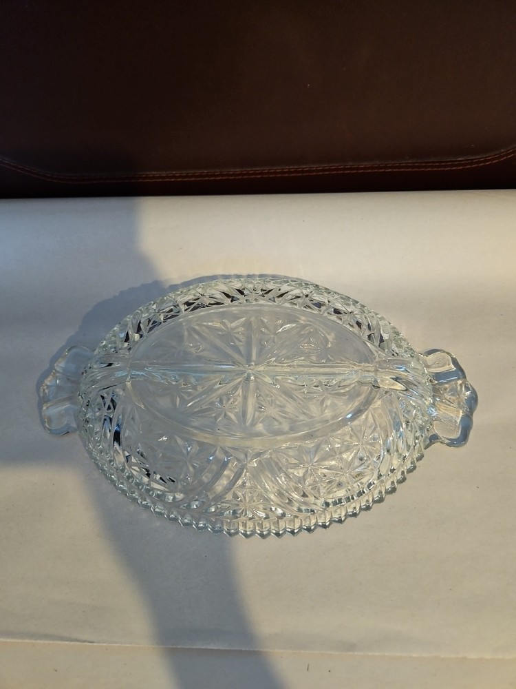 Clear Glass Serving Dish Divided 7.75" Opening