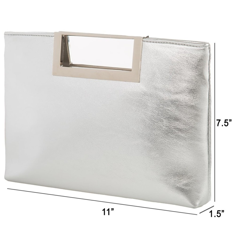 Crushed Metallic Top Handle Clutch Silver50
