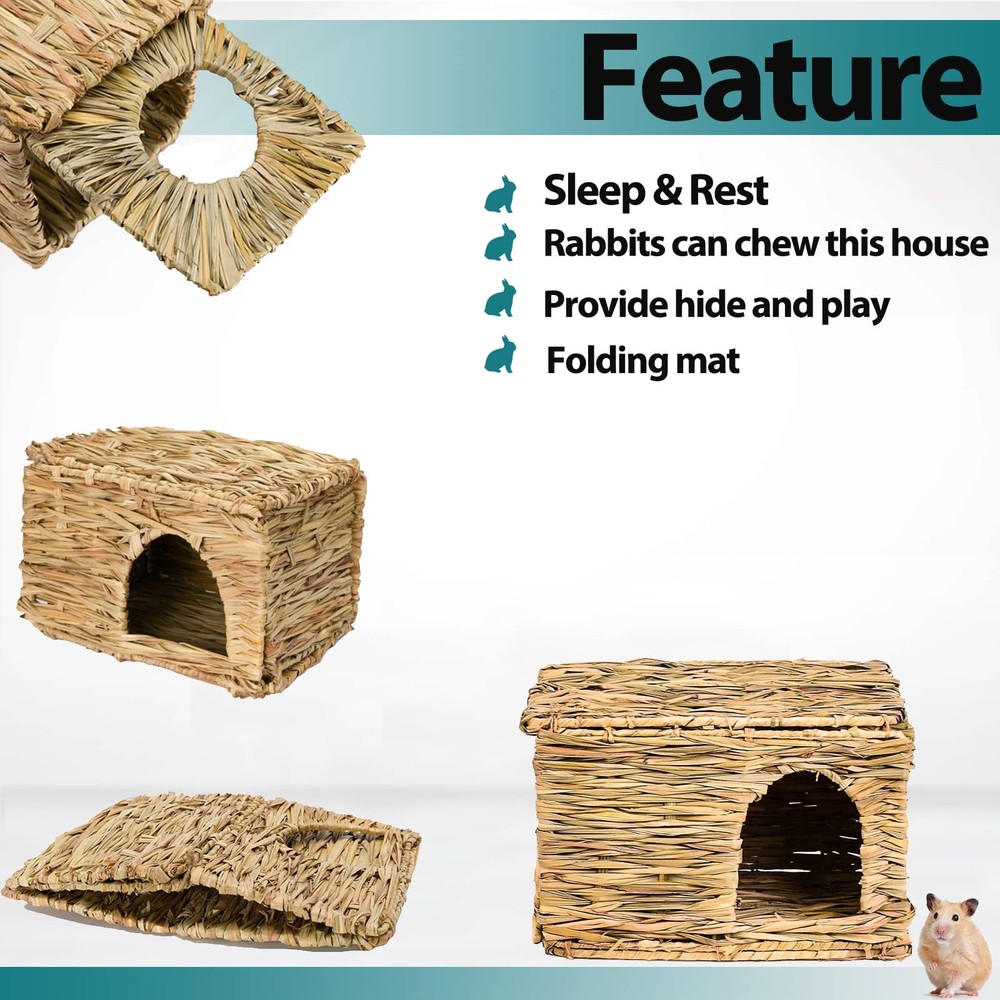 HERCOCCI Extra Large Grass House for Rabbit, Foldable Comfortable - Small An...