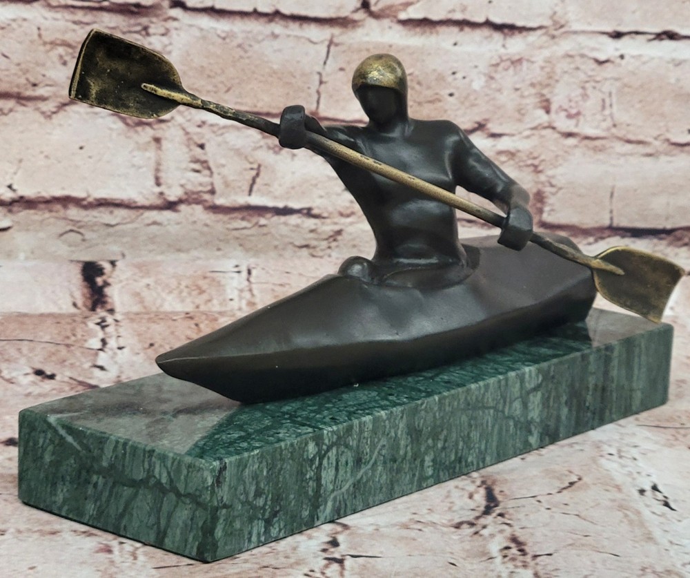 100% Solid Bronze by Lost Wax Method Man Canoer Mid Century Masterpiece Artwork