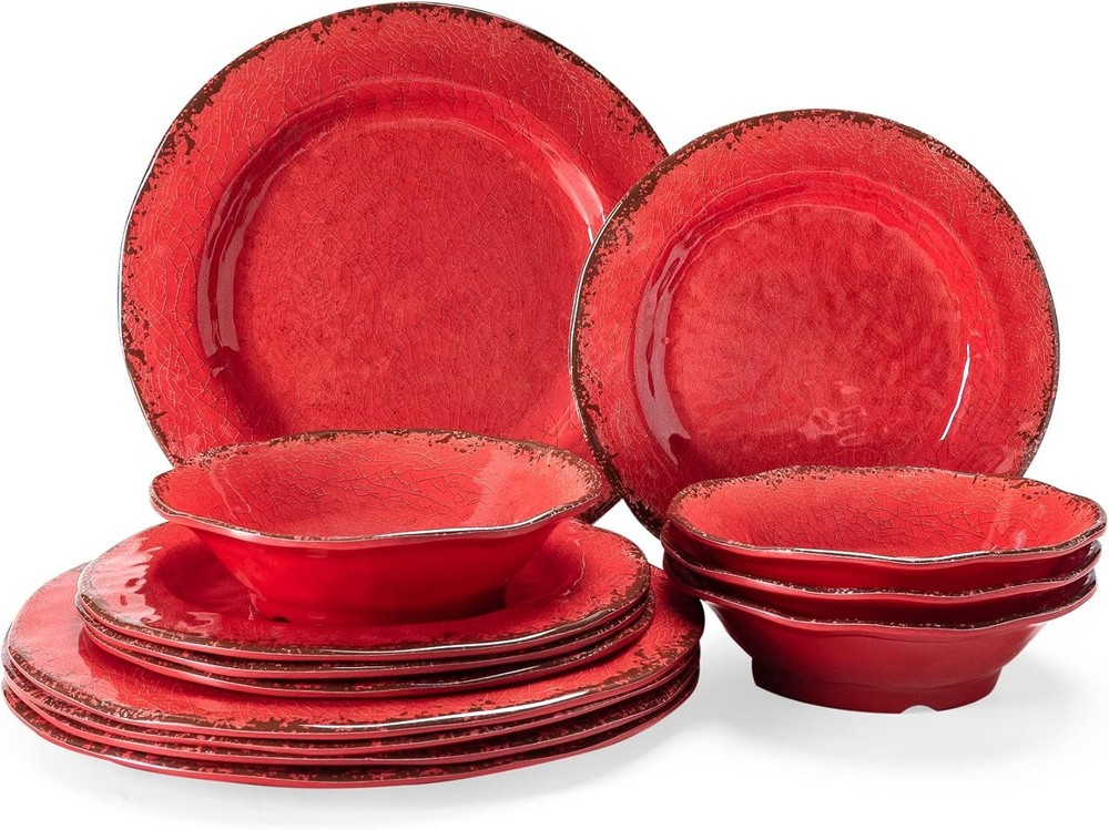 12 Piece Vintage Melamine Dinnerware Sets Include 4 Dinner Plates 4 Salad Plates