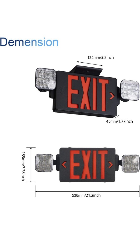2 PACK TANLUX Black Exit Sign with Emergency Lights, LED Emergency Exit Light